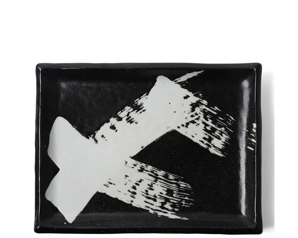 Black & White Brush Rectangle Platter^MIYA Company Shop