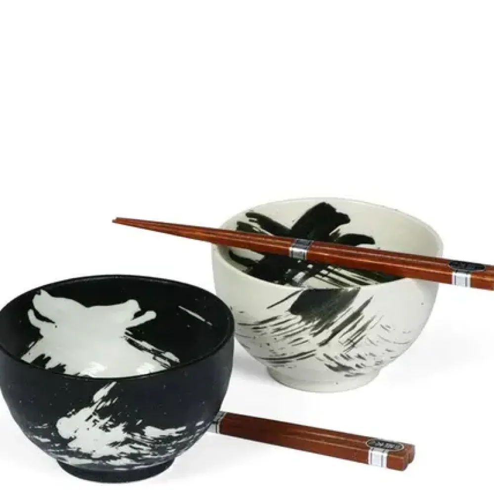 Black & White Brush Stroke 5" Bowl For Two Set^MIYA Company Cheap