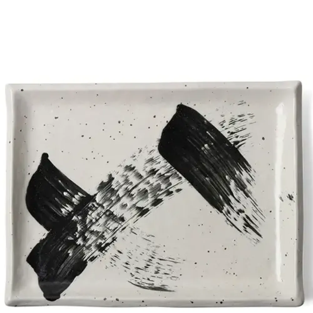 Black White Brush Rectangle Platter^MIYA Company Outlet