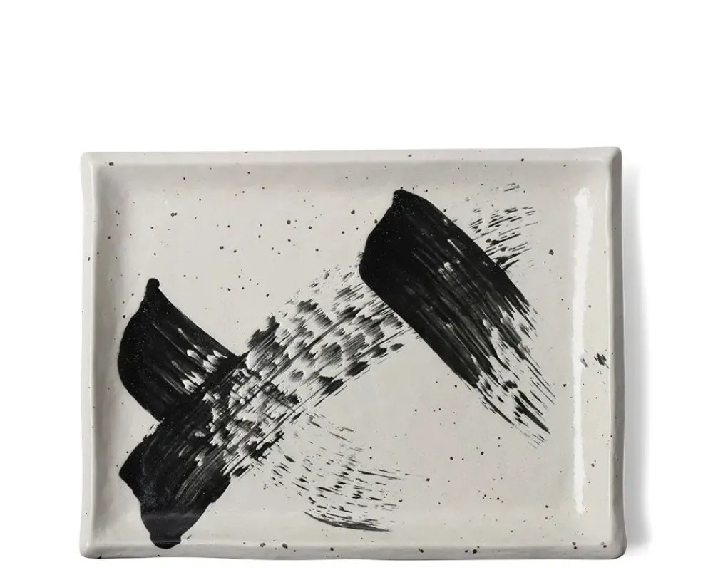 Black White Brush Rectangle Platter^MIYA Company Outlet