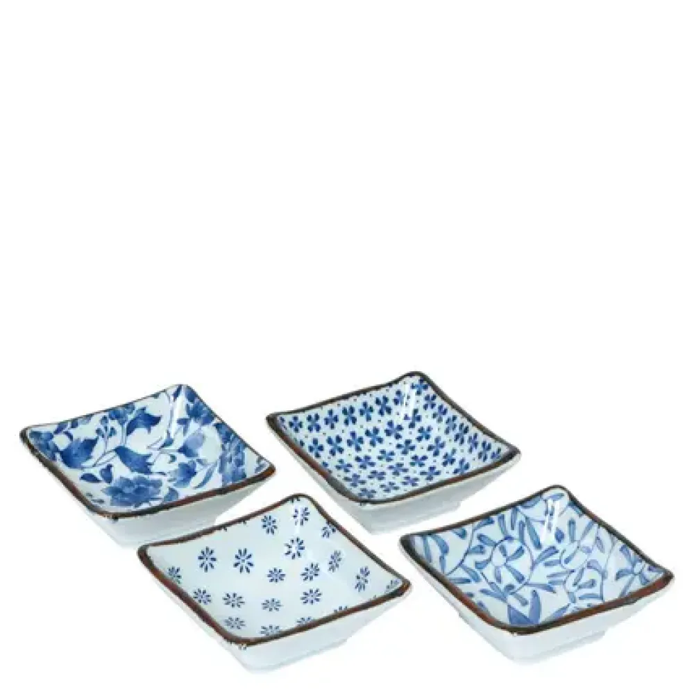 Blue & White 3.25" Sq. Sauce Dish Set^MIYA Company Outlet