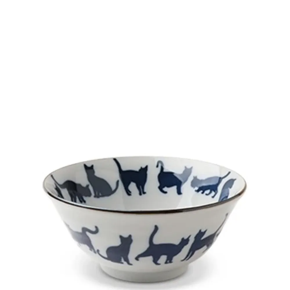 Blue & White Cat Parade 5.75" Bowl^MIYA Company Cheap