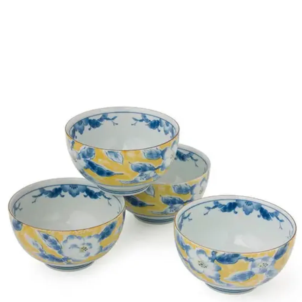 Blue Flower 5" Yellow Bowl Set^MIYA Company Clearance