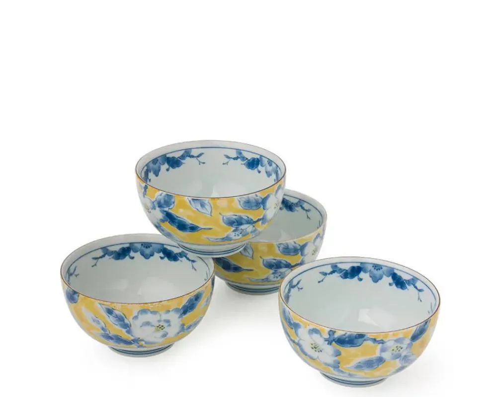 Blue Flower 5" Yellow Bowl Set^MIYA Company Clearance