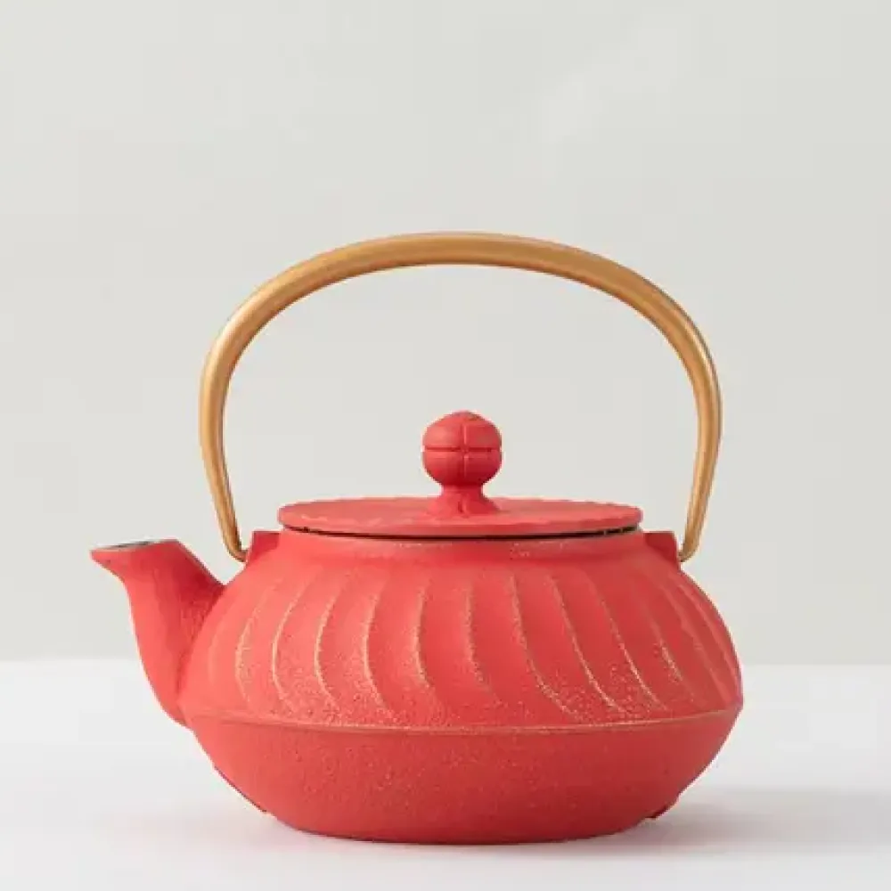 Cast Iron Teapot Red Wave Gold Handle^MIYA Company Cheap