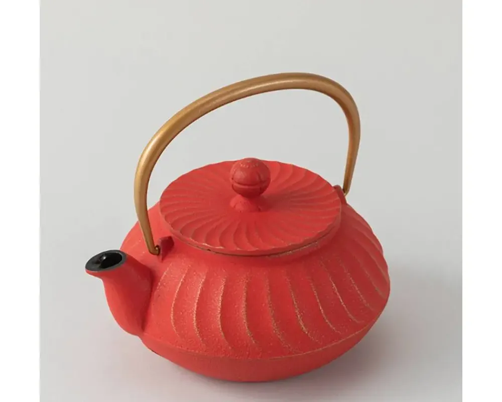 Cast Iron Teapot Red Wave Gold Handle^MIYA Company Cheap