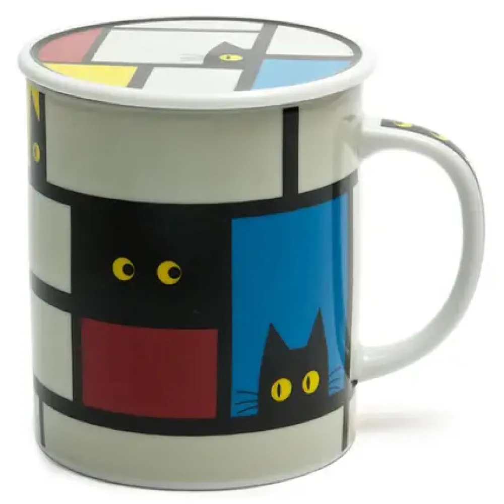 Cubist Cat 8 Oz. Lidded Mug - Gray^MIYA Company Best