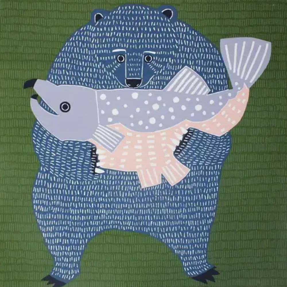 Furoshiki Bear Fish 41" Sq.^MIYA Company Outlet