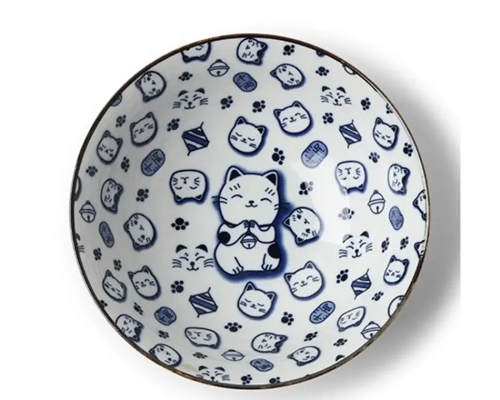 Maneki Neko Blue 7.75" Bowl^MIYA Company Best