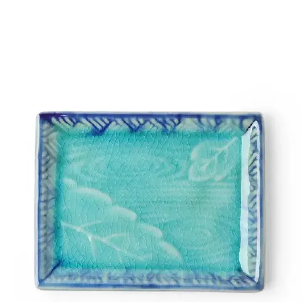 Plate Rectangle Turquoise Crackle Leaf/Pond^MIYA Company Cheap