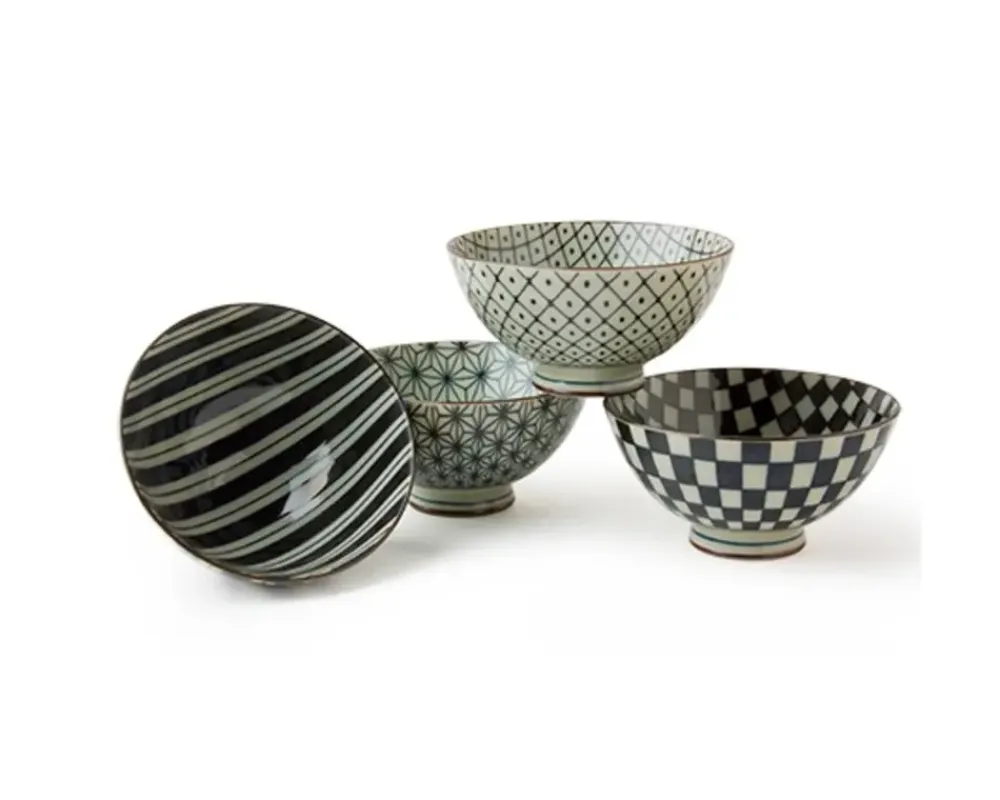 Retro Black & White 4.5" Rice Bowl Set^MIYA Company Outlet