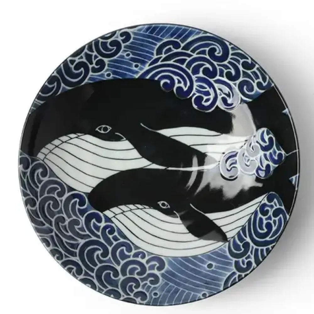 Shallow Bowl Blue Whale Waves 8-1/2"^MIYA Company Fashion