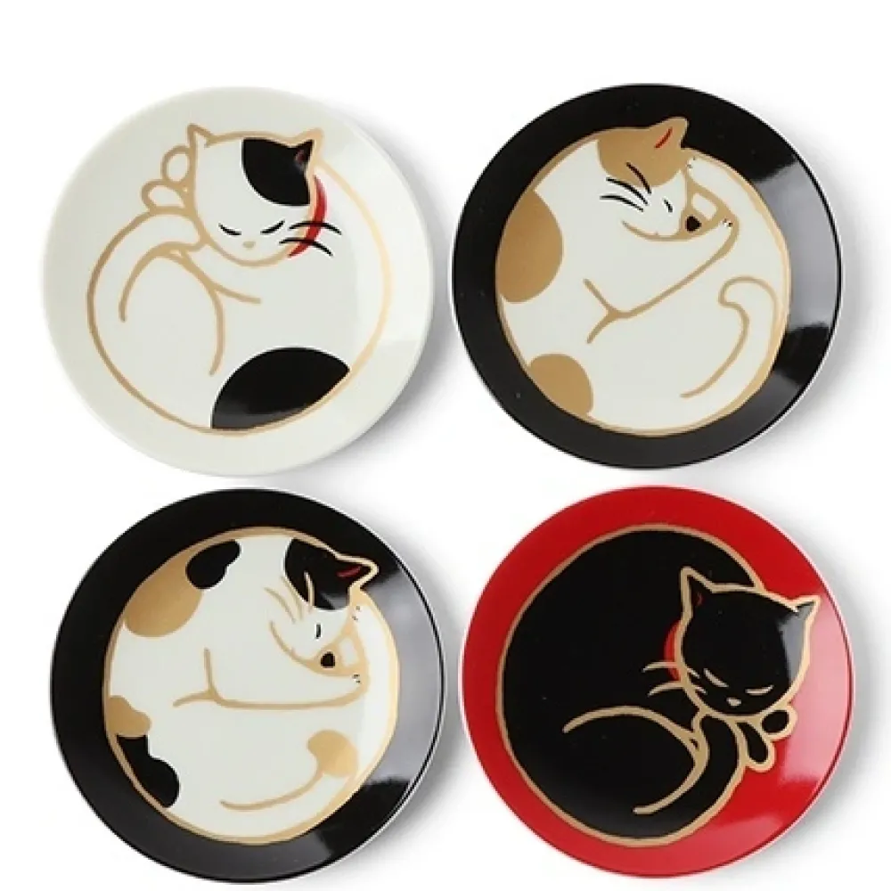 Sleepy Cat 3.5" Mini Plate Set/4^MIYA Company Outlet