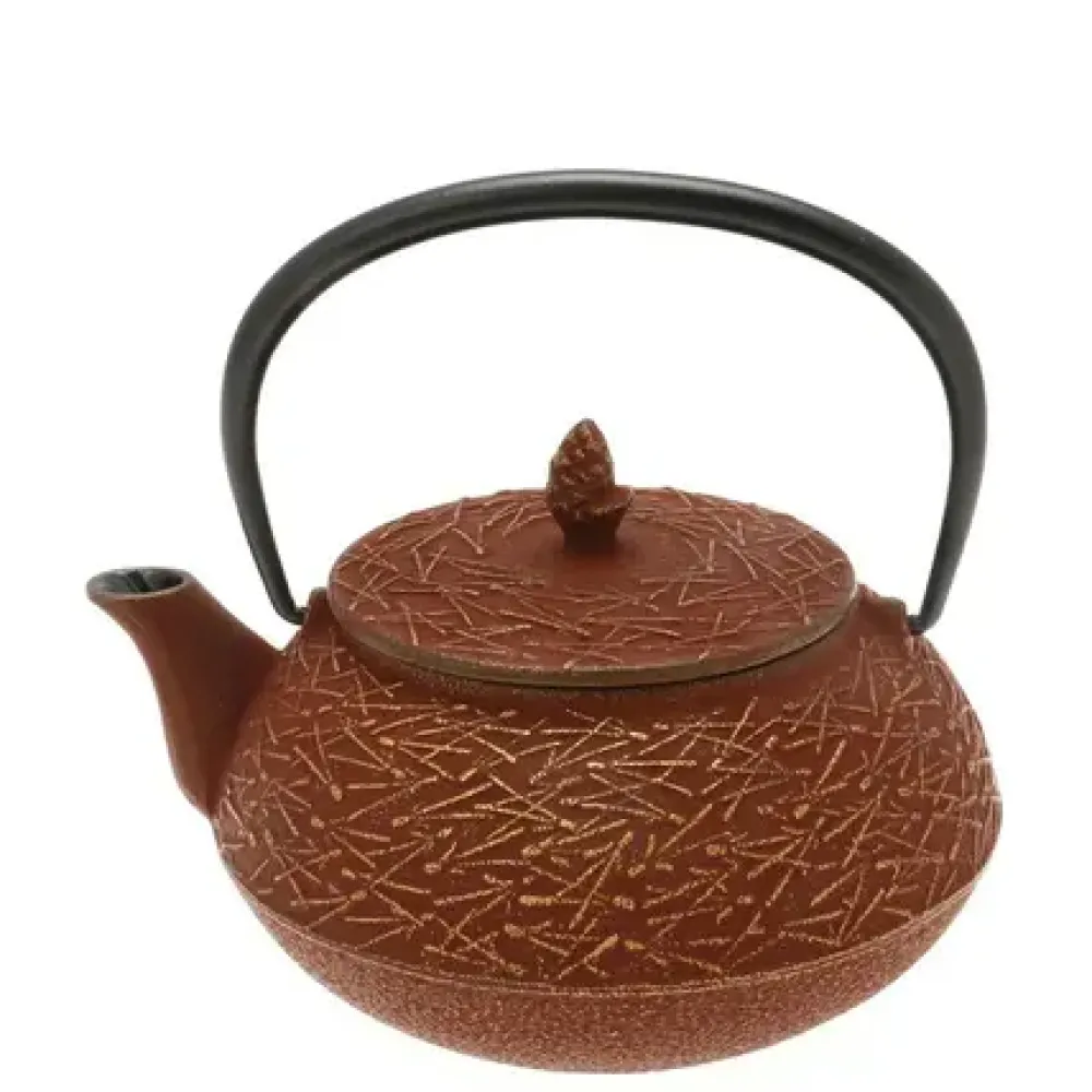 Teapot Cast Iron Gold Cranberry Pine Needles^MIYA Company Shop