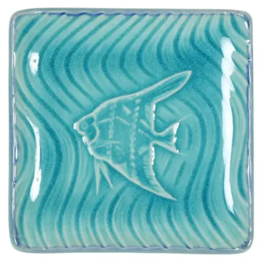 Turquoise Blue Fish 4.5" Sq. Plate^MIYA Company Flash Sale