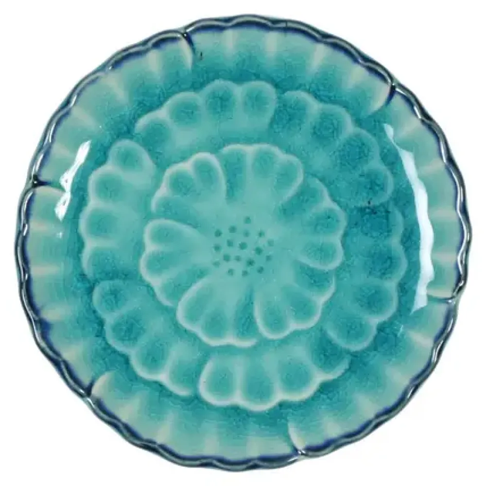 Turquoise Blue Flower 4.75" Plate^MIYA Company Cheap